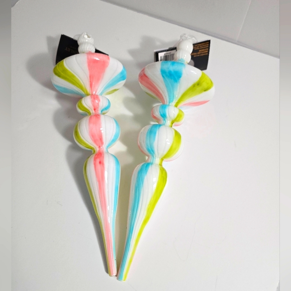 Robert Stanley Pastel Glass Christmas Ornaments Set 2 NWT